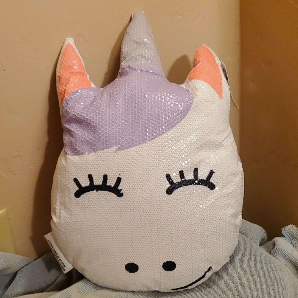 Unicorn sequins plushie decorative pillow 16" x 16" NWT